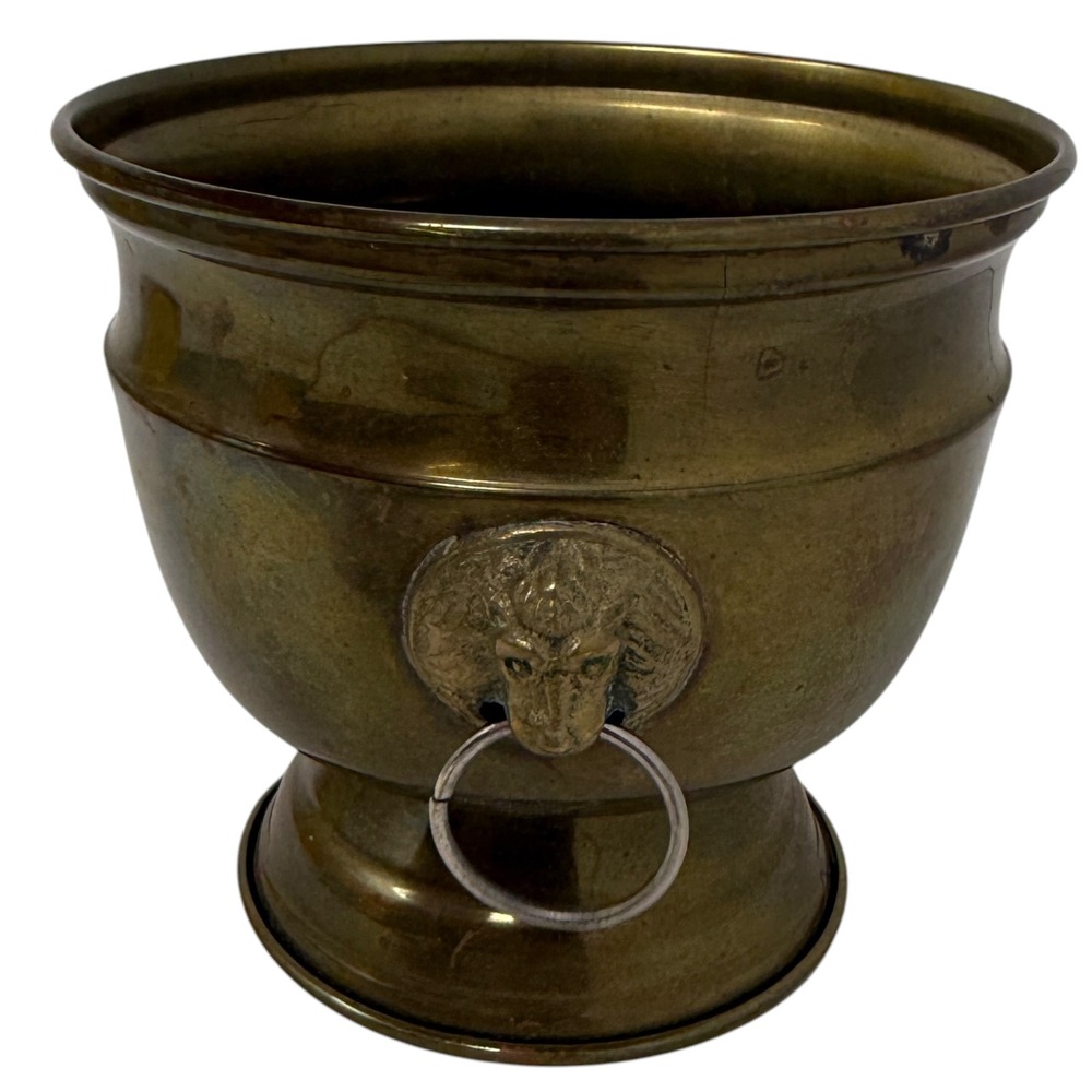 Interpur Lion Head Brass Planter Urn Gold Vintage Footed Pedestal Bowl Taiwan